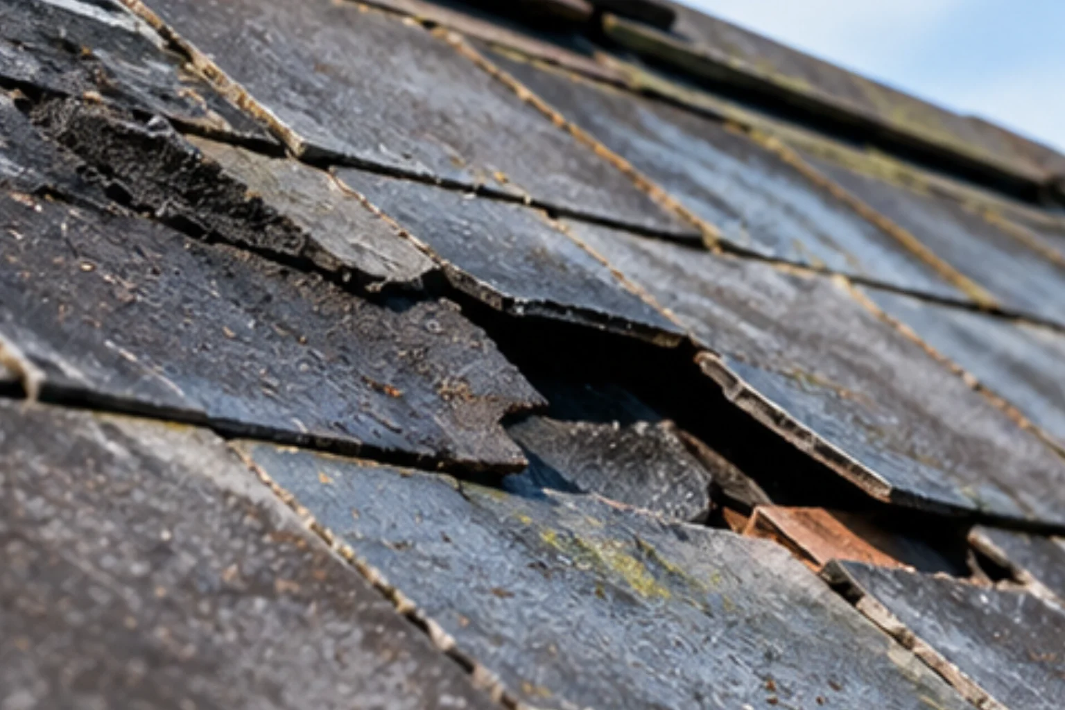 Damaged roof areas