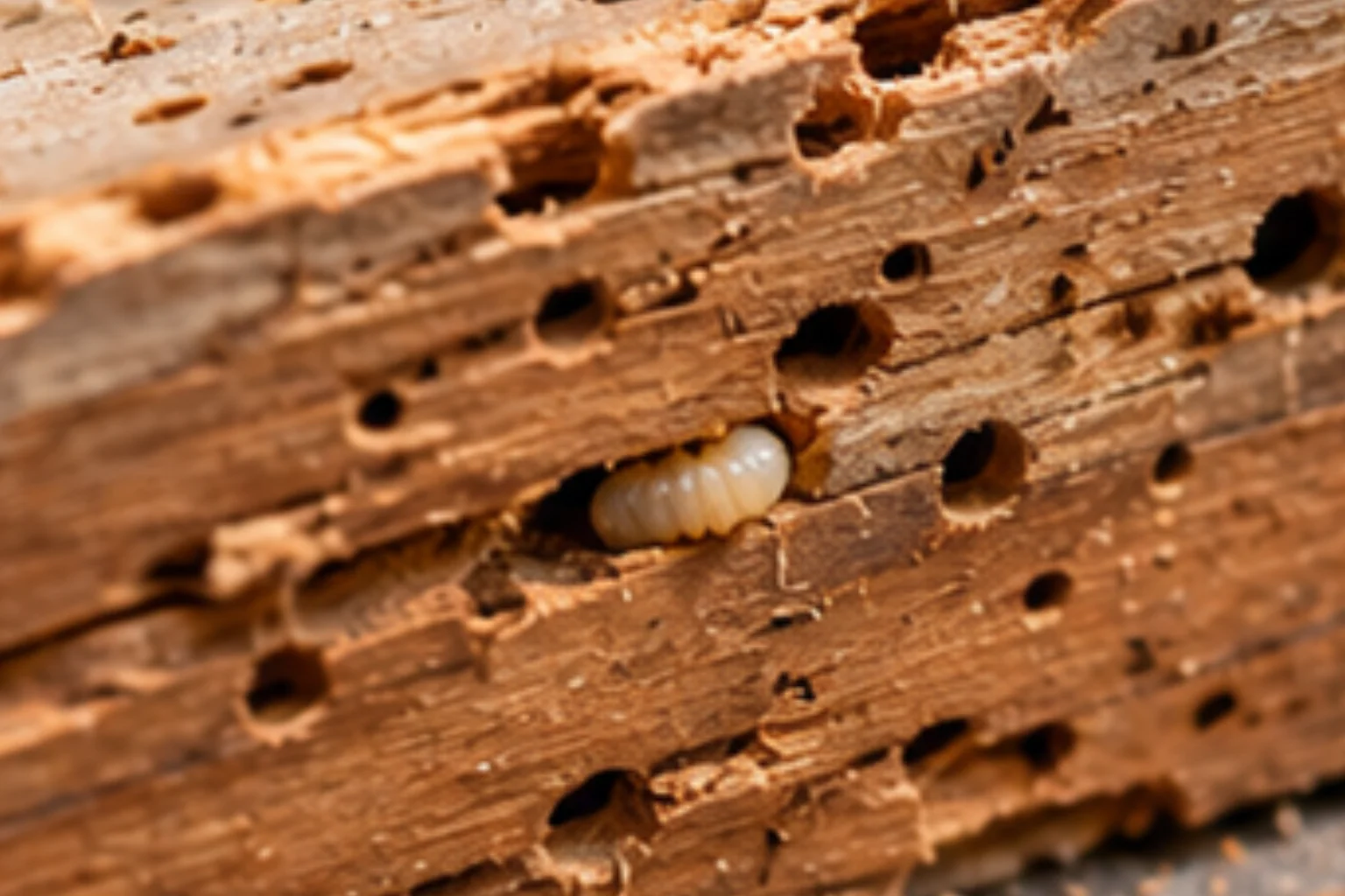 Woodworm damage affecting timber in Almería